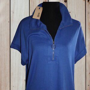 NWTs Vivilli Blouse, Zippered collar, Women's Size Large, Royal Blue